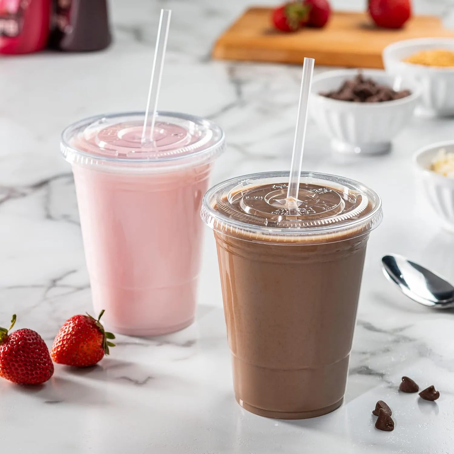 GUSTO [16 oz. - 100 Count Clear PET Cups with Lids, Disposable Coffee Cups with Flat Lids - Ideal for Cold Beverages, Smoothies, and to-Go Drinks - Formerly Comfy Package