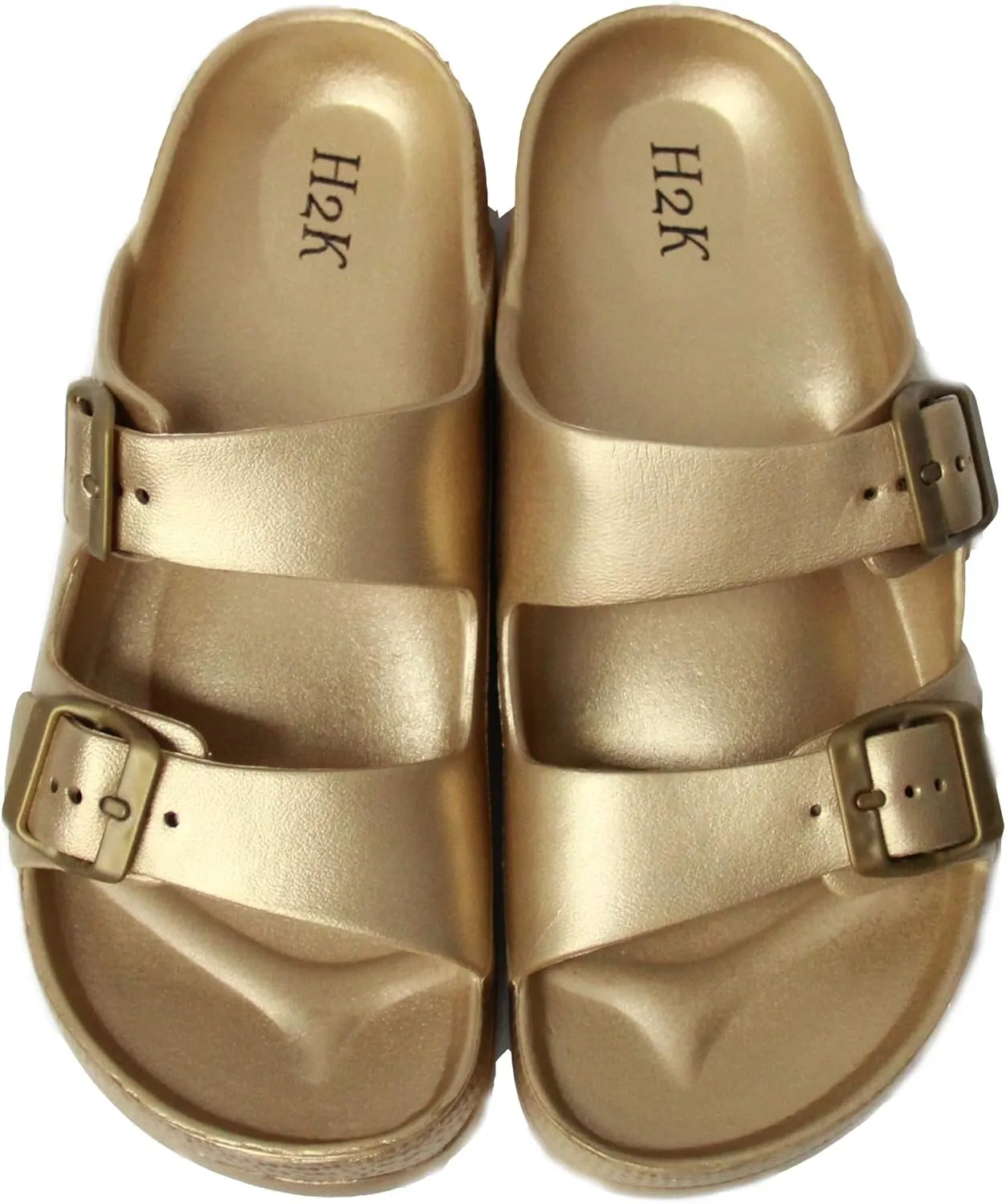 H2K Women's Lightweight Comfort Soft Slides EVA Adjustable Double Buckle Flat Sandals Buddy
