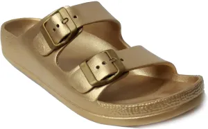 H2K Women's Lightweight Comfort Soft Slides EVA Adjustable Double Buckle Flat Sandals Buddy