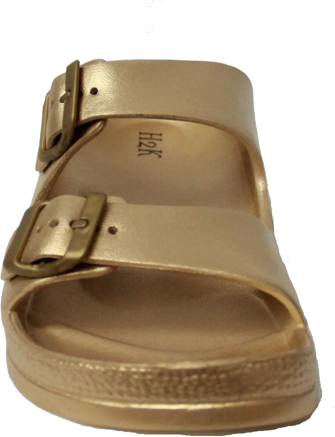 H2K Women's Lightweight Comfort Soft Slides EVA Adjustable Double Buckle Flat Sandals Buddy