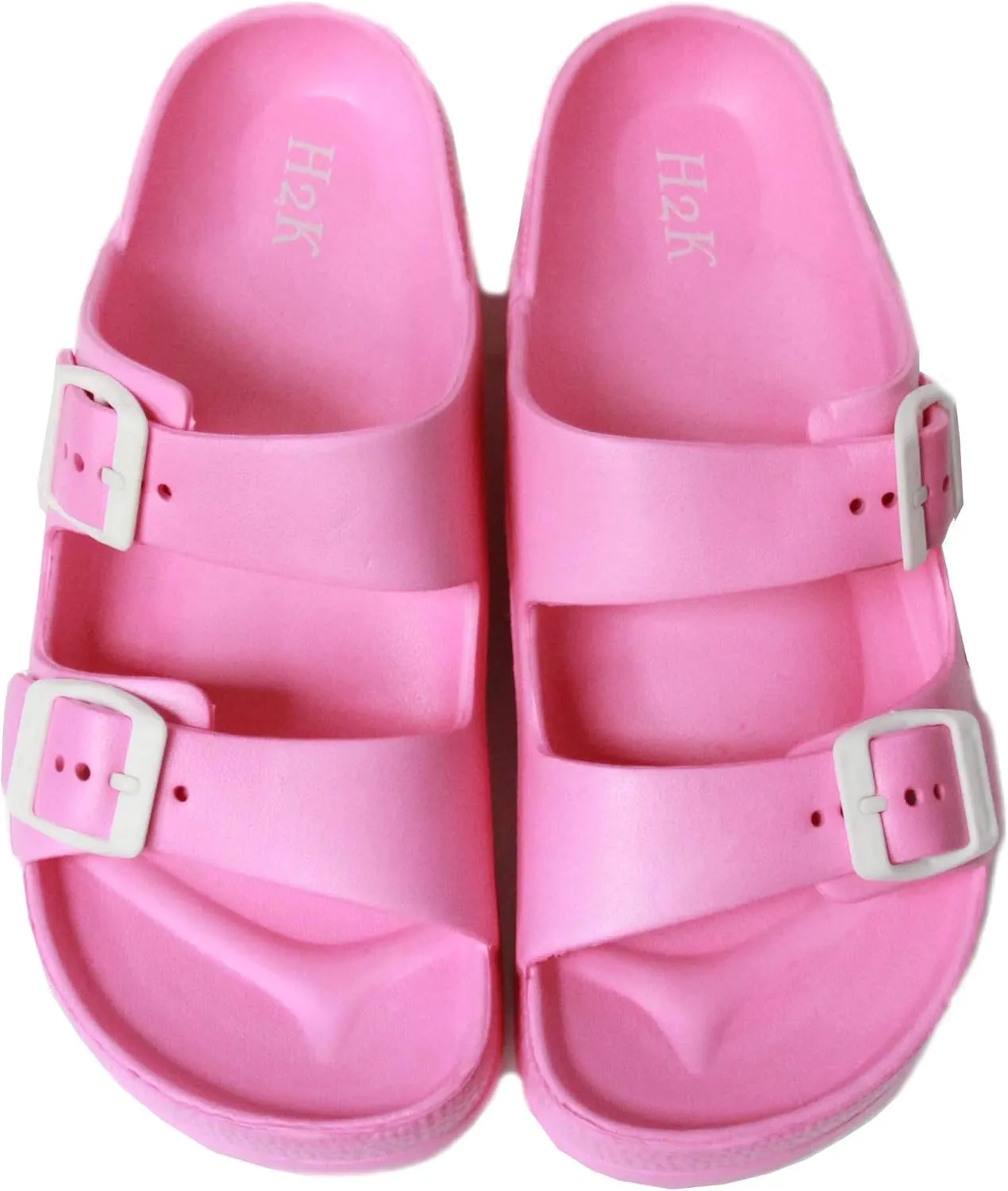 H2K Women's Lightweight Comfort Soft Slides EVA Adjustable Double Buckle Flat Sandals Buddy