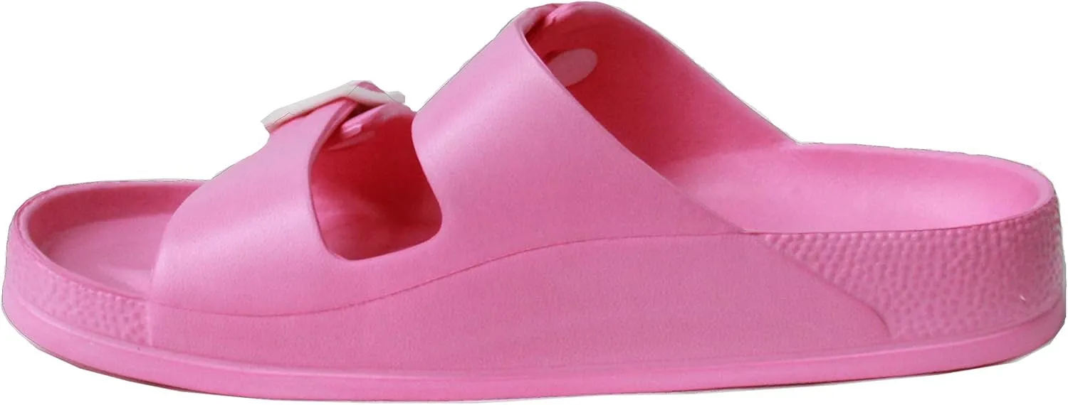 H2K Women's Lightweight Comfort Soft Slides EVA Adjustable Double Buckle Flat Sandals Buddy