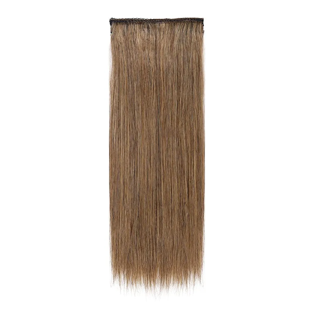 Hairro Human Hair Clip in Mini Hair Extensions for Men and Women 10 Inch #6 Light Brown Short Straight Clip on Remy Hair Wiglet Topper Seamless Filler Hairpieces for Thinning Hair and Baldness