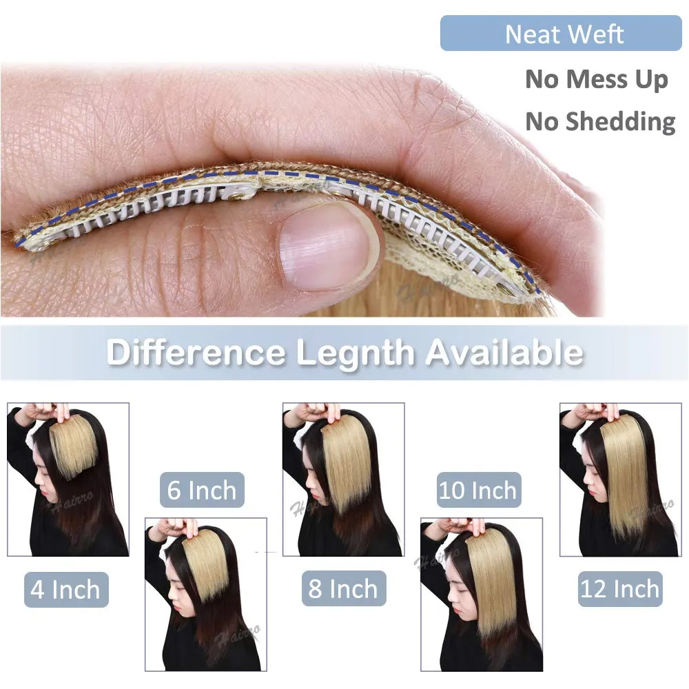 Hairro Human Hair Clip in Mini Hair Extensions for Men and Women 10 Inch #6 Light Brown Short Straight Clip on Remy Hair Wiglet Topper Seamless Filler Hairpieces for Thinning Hair and Baldness