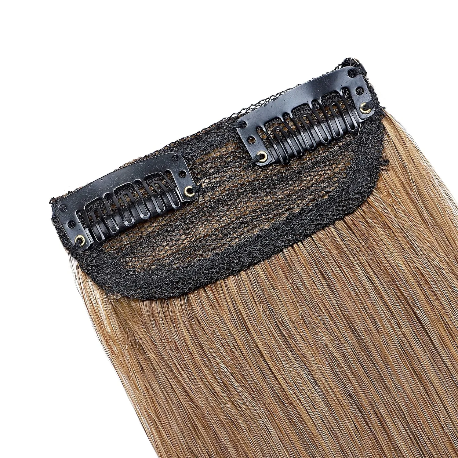 Hairro Human Hair Clip in Mini Hair Extensions for Men and Women 10 Inch #6 Light Brown Short Straight Clip on Remy Hair Wiglet Topper Seamless Filler Hairpieces for Thinning Hair and Baldness