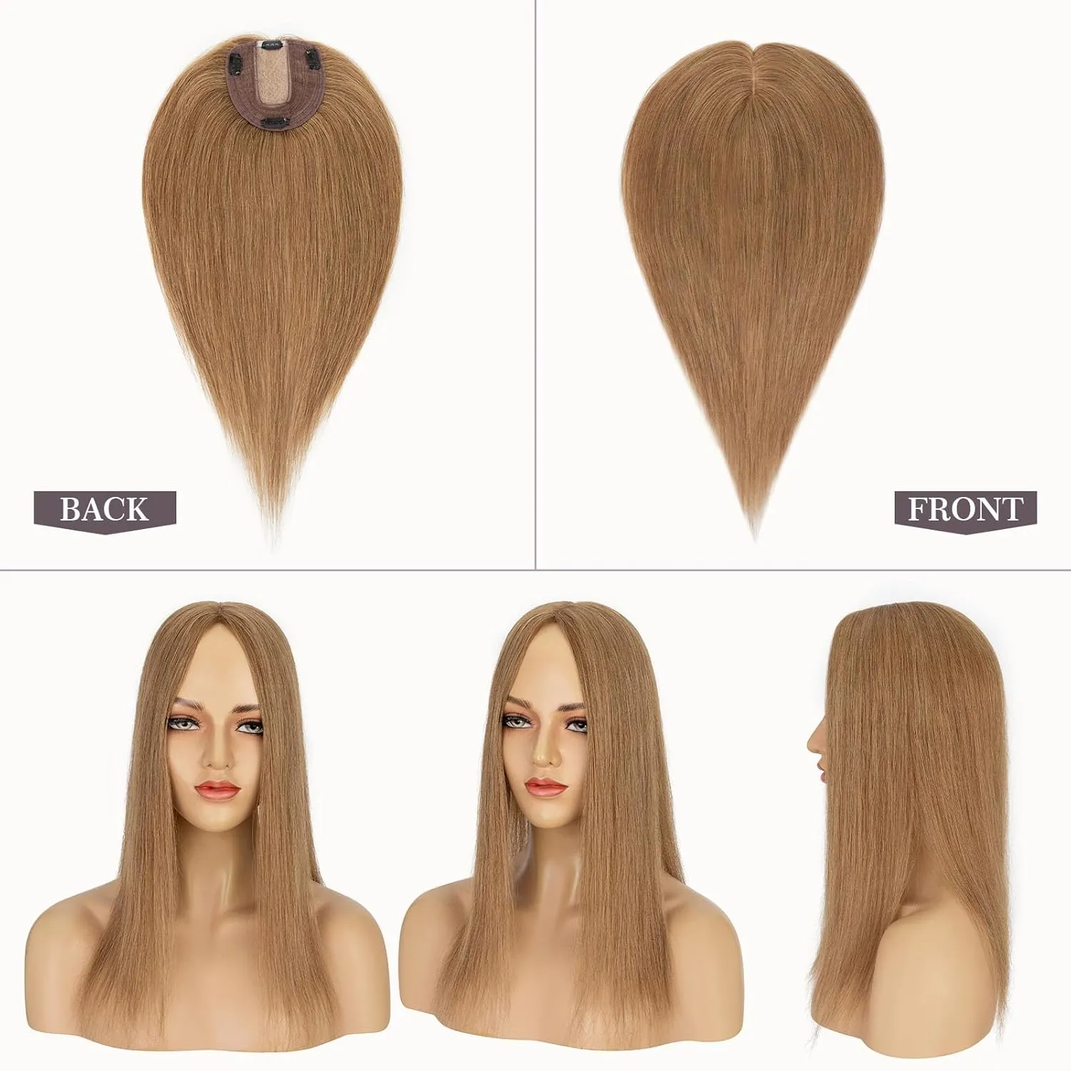 Hairro Human Hair Topper, Clips in 100% Real Hairpieces with 4"x 4.7" Silk Base for Women, for High Hairline/Covering Greyish Thin Hair on Top, 14 Inch Blondish Brown