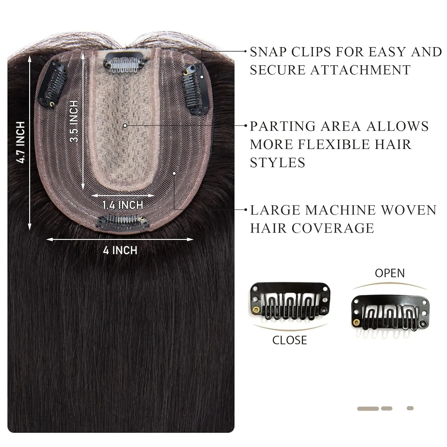 Hairro Human Hair Topper, Clips in 100% Real Hairpieces with 4"x 4.7" Silk Base for Women, for High Hairline/Covering Greyish Thin Hair on Top, 8 Inch Medium Brown