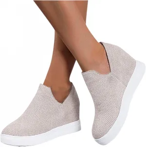 Hbeylia Platform Fashion Sneakers For Women Ladies Fashion Casual V Cut Chunky Bottom Flats Slip On Loafers Breathable Anti Skid Thick Mid Heels Low Top Work Nurse Driving Walking Shoes