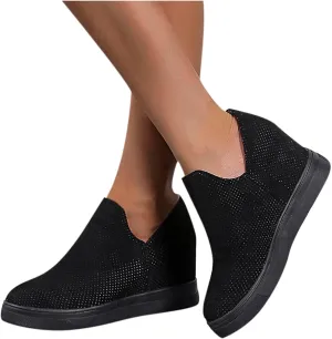 Hbeylia Platform Fashion Sneakers For Women Ladies Fashion Casual V Cut Chunky Bottom Flats Slip On Loafers Breathable Anti Skid Thick Mid Heels Low Top Work Nurse Driving Walking Shoes