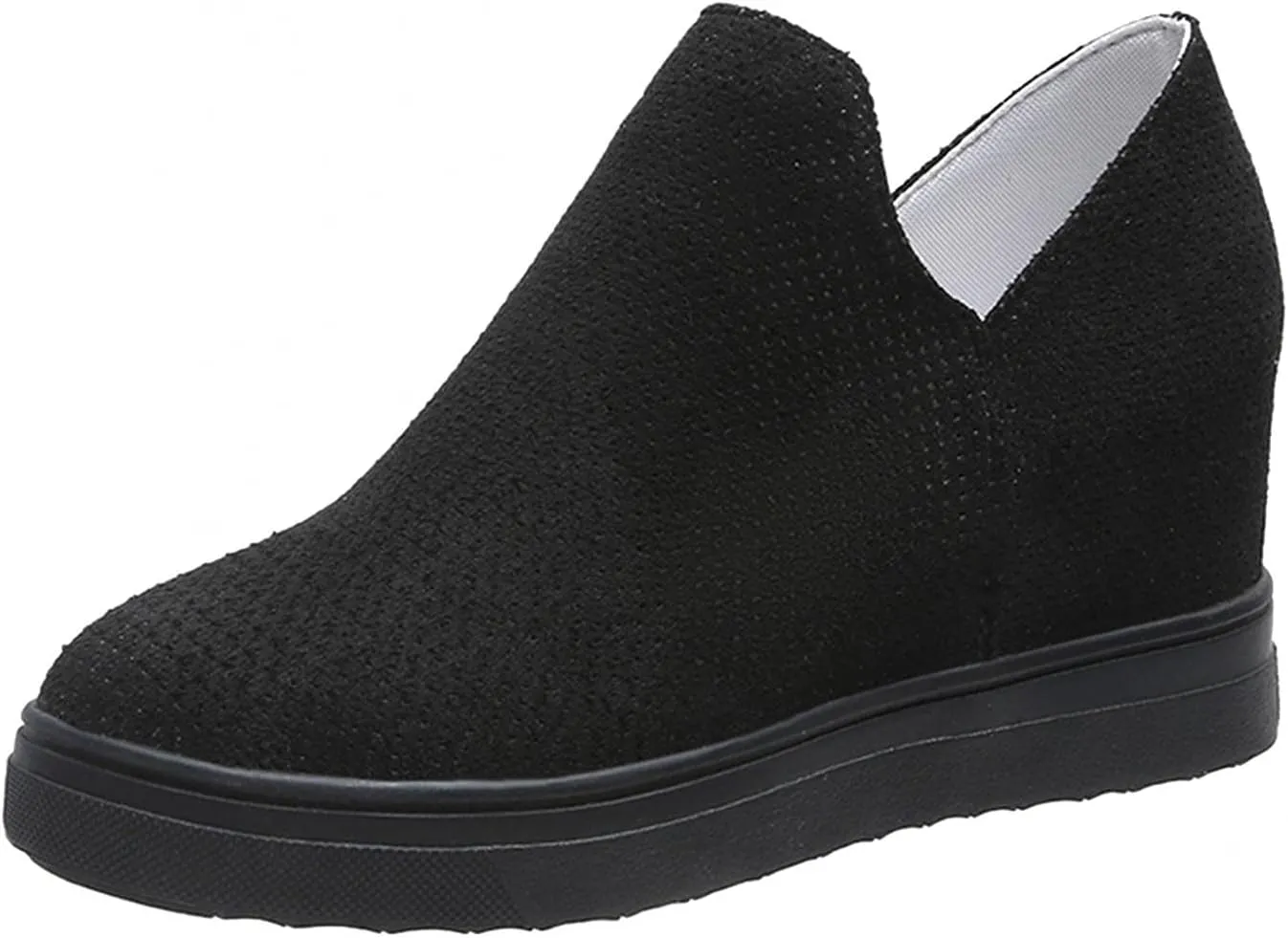 Hbeylia Platform Fashion Sneakers For Women Ladies Fashion Casual V Cut Chunky Bottom Flats Slip On Loafers Breathable Anti Skid Thick Mid Heels Low Top Work Nurse Driving Walking Shoes