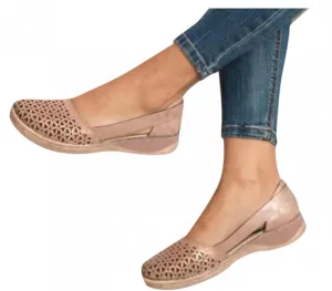 Hbeylia Platform Wedge Slip On Loafers For Women Beach Boho Vintage Leather Hollow Out Wide Round Toe Low Heels Ballet Flats Retro Comfort Mary Janes Walking Shoes Dress Oxfords For Ladies Travel