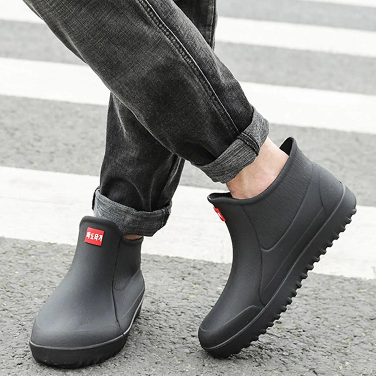 Hbeylia Short Rain Boots For Men Waterproof Garden Shoes Anti Slipping Platform Lightweight Ankle Rainboots Rubber Mid Calf Muck Mud Scrub Boots for Outdoor Work Gardening
