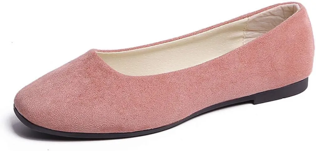 Hbeylia Women'S Square Toe Slip On Flats Fashion Casual Leather Chunky Low Heels Ballet Flats Wide Comfortable Walking Shoes Slip-On Loafers Dress Oxfords For Women Ladies