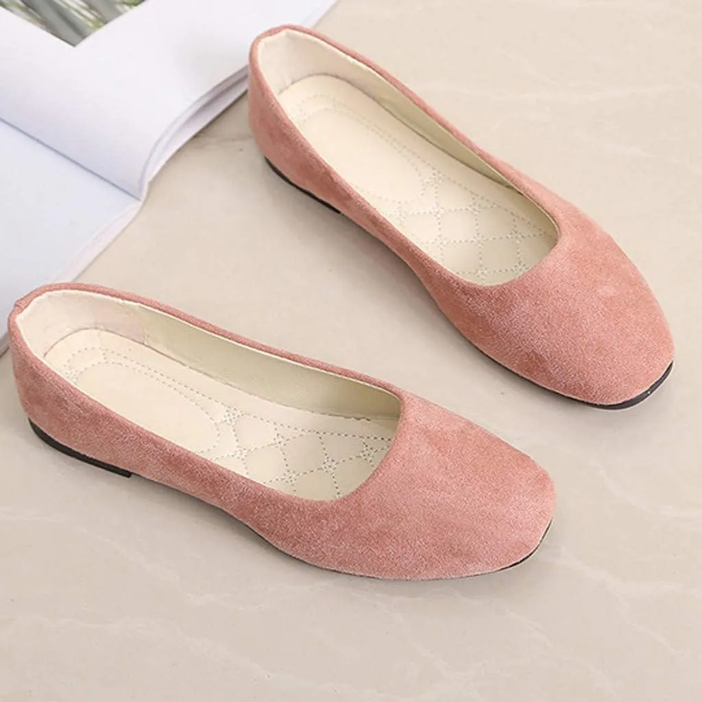Hbeylia Women'S Square Toe Slip On Flats Fashion Casual Leather Chunky Low Heels Ballet Flats Wide Comfortable Walking Shoes Slip-On Loafers Dress Oxfords For Women Ladies