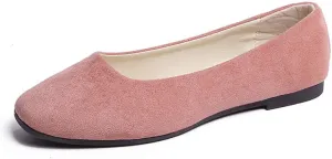 Hbeylia Women'S Square Toe Slip On Flats Fashion Casual Leather Chunky Low Heels Ballet Flats Wide Comfortable Walking Shoes Slip-On Loafers Dress Oxfords For Women Ladies