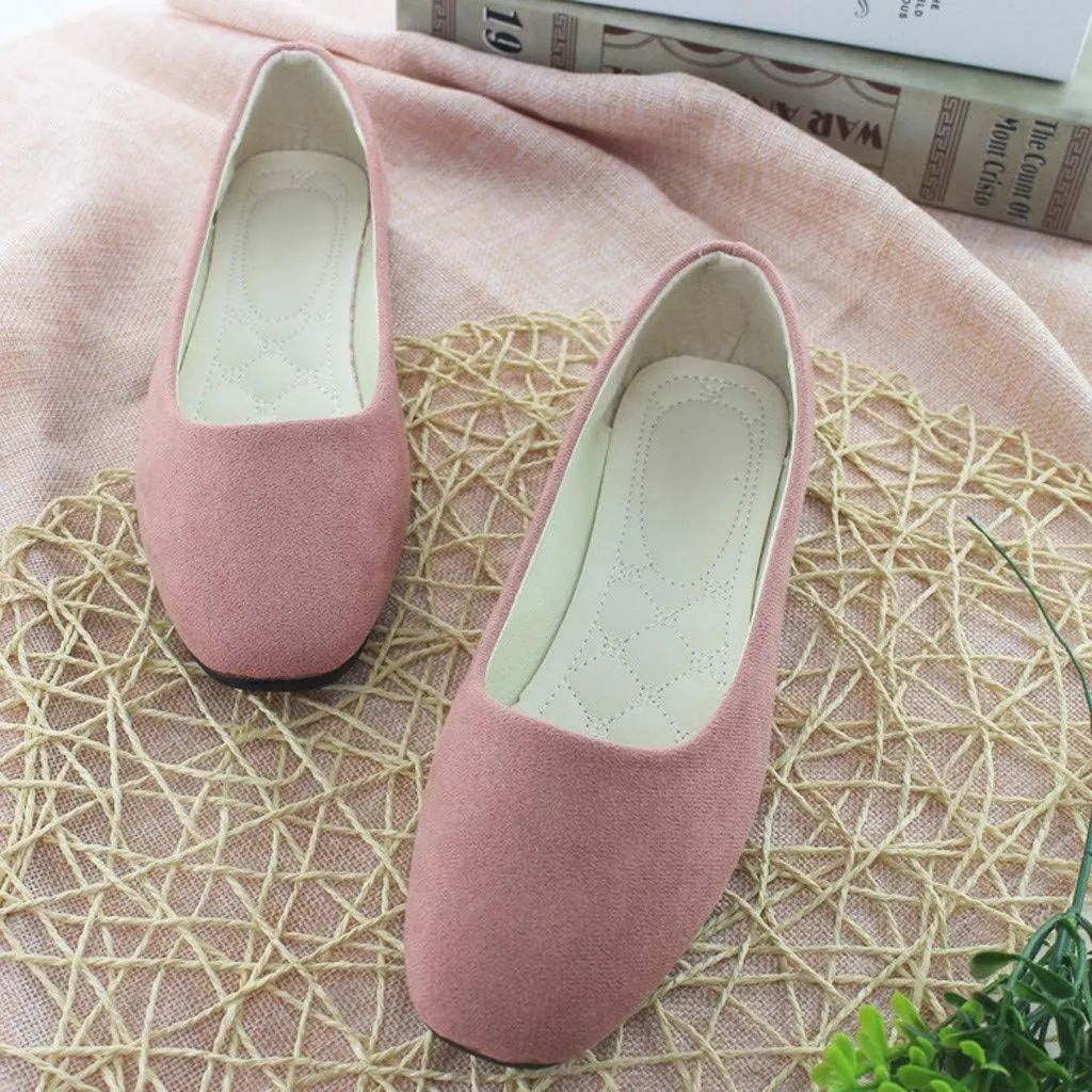 Hbeylia Women'S Square Toe Slip On Flats Fashion Casual Leather Chunky Low Heels Ballet Flats Wide Comfortable Walking Shoes Slip-On Loafers Dress Oxfords For Women Ladies