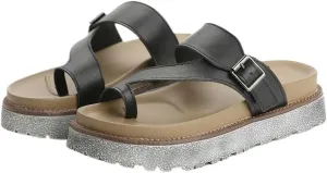 HBJWOV Cowhide Slippers Women's Outer Wear Clip-On Flat Sandals Thick Soft Thongs Slippers