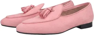 HI&HANN 2021 New Pink Color Velvet Tassel Men Loafers British Style Classic Men Smoking Slippers for Wedding and Party Plus Size