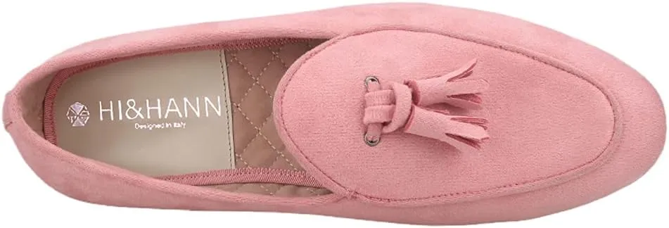 HI&HANN 2021 New Pink Color Velvet Tassel Men Loafers British Style Classic Men Smoking Slippers for Wedding and Party Plus Size