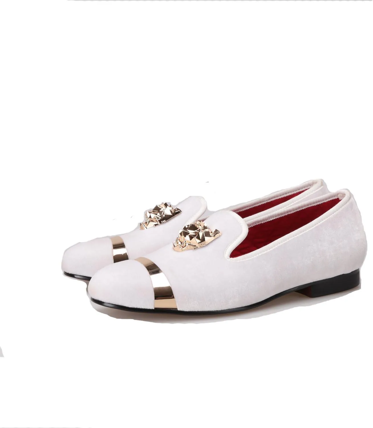 HI&HANN Loafers Men Velvet Shoes with PP Tiger and Gold Buckle Men Dress Shoe Smoking Slippers