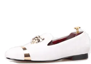 HI&HANN Loafers Men Velvet Shoes with PP Tiger and Gold Buckle Men Dress Shoe Smoking Slippers