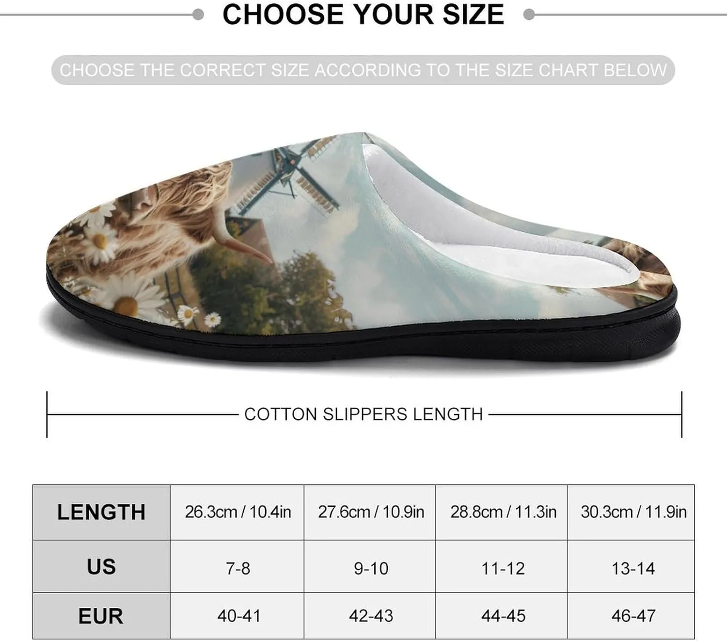 Highland Cow White Daisy Flower Men's Cotton Slippers Soft House Shoes Anti-Skid Bedroom Slipper for Home Outdoor