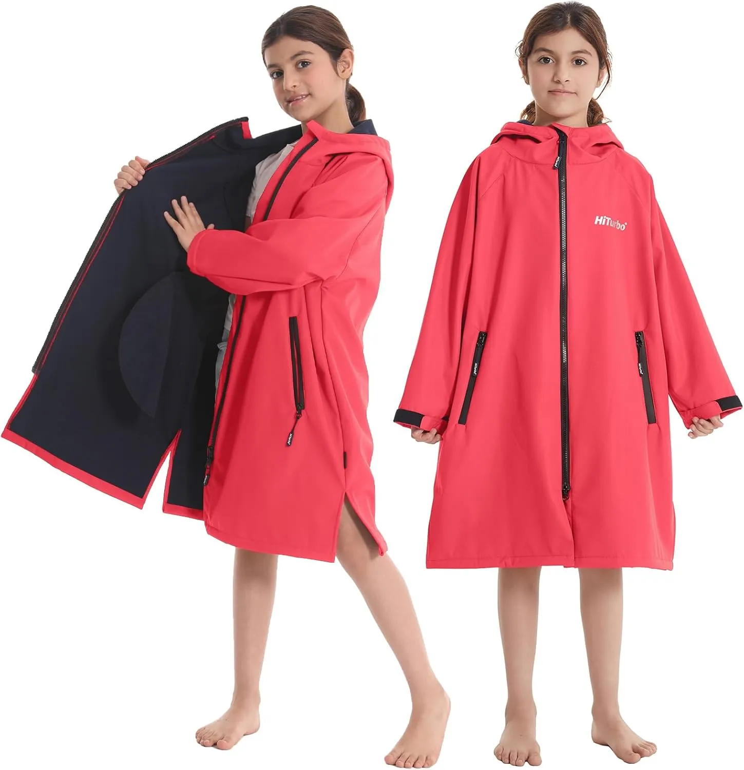 Hiturbo Kids Waterproof Swim Parka: Windproof Swimming Coat - Thin Fleece Lining - Oversized Swimmer Jacket
