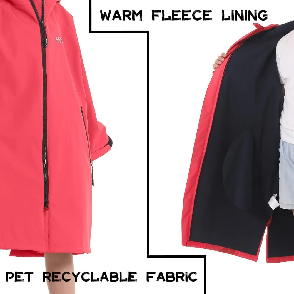 Hiturbo Kids Waterproof Swim Parka: Windproof Swimming Coat - Thin Fleece Lining - Oversized Swimmer Jacket