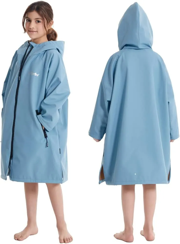 Hiturbo Kids Waterproof Swim Parka: Windproof Swimming Coat - Thin Fleece Lining - Oversized Swimmer Jacket