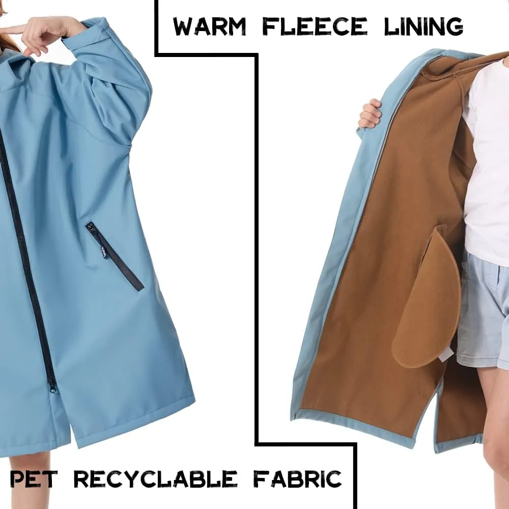 Hiturbo Kids Waterproof Swim Parka: Windproof Swimming Coat - Thin Fleece Lining - Oversized Swimmer Jacket