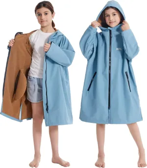 Hiturbo Kids Waterproof Swim Parka: Windproof Swimming Coat - Thin Fleece Lining - Oversized Swimmer Jacket