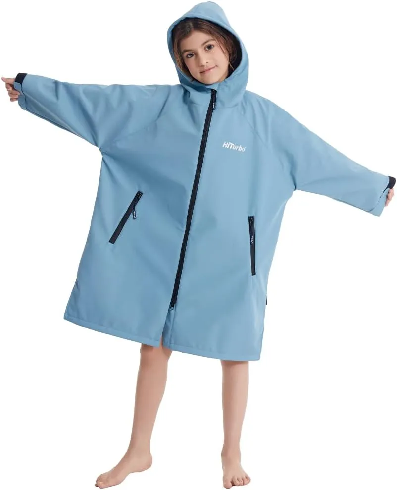 Hiturbo Kids Waterproof Swim Parka: Windproof Swimming Coat - Thin Fleece Lining - Oversized Swimmer Jacket