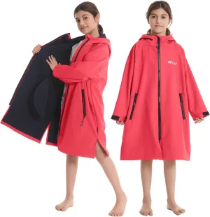 Hiturbo Kids Waterproof Swim Parka: Windproof Swimming Coat - Thin Fleece Lining - Oversized Swimmer Jacket