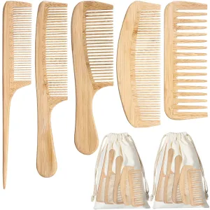 Honeydak 10 Pcs Natural Handmade Bamboo Comb Set Anti-static Set Includes Wide fine Tooth Rat Tail Tooth Combs for Detangling Long Short Thick Thin Curly or Wavy Hair Suitable for Both Women and Men