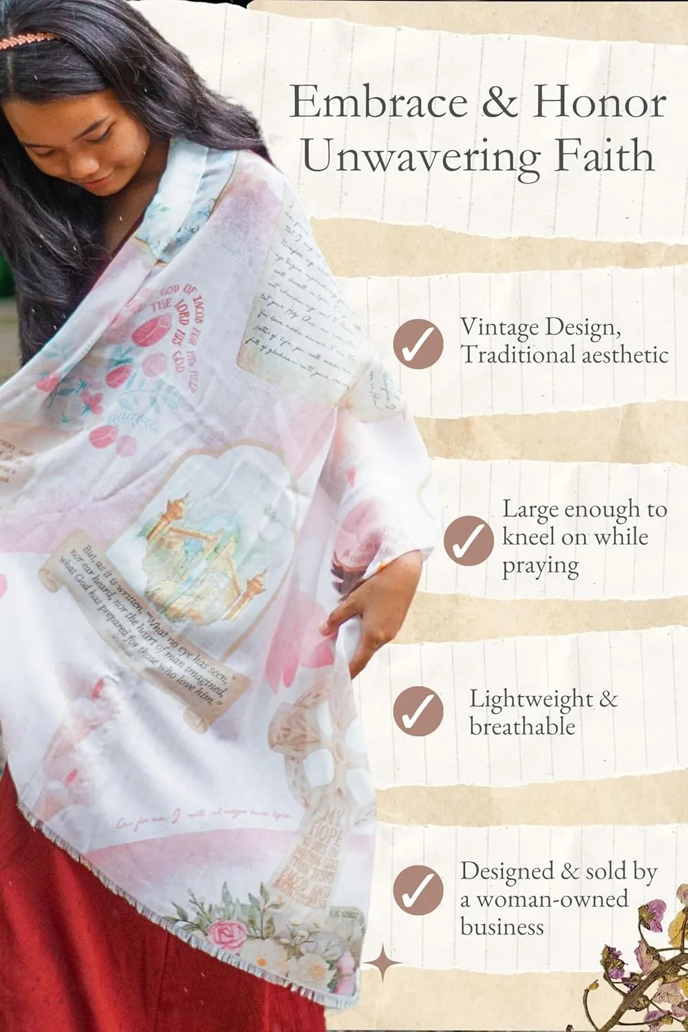 Hope Prayer Scarf - Large, Lightweight Prayerfully Created Bible Verse Shawl, 35x70", Uplifting Encouragement Christian Gift
