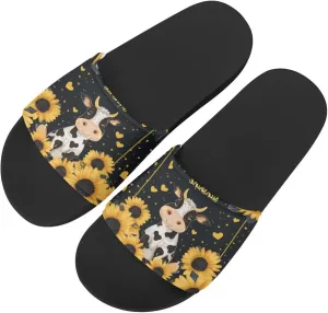 Howilath Cute Animal Women's Classic Open Toe Single Band Slip-On Flat Slide Sandal, Mandala Galaxy Butterflies Colorful Design Women Shower Slippers