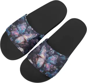 Howilath Cute Animal Women's Classic Open Toe Single Band Slip-On Flat Slide Sandal, Mandala Galaxy Butterflies Colorful Design Women Shower Slippers