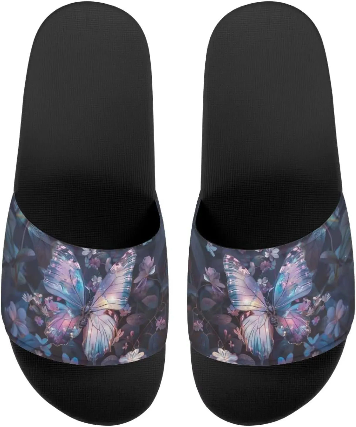 Howilath Cute Animal Women's Classic Open Toe Single Band Slip-On Flat Slide Sandal, Mandala Galaxy Butterflies Colorful Design Women Shower Slippers