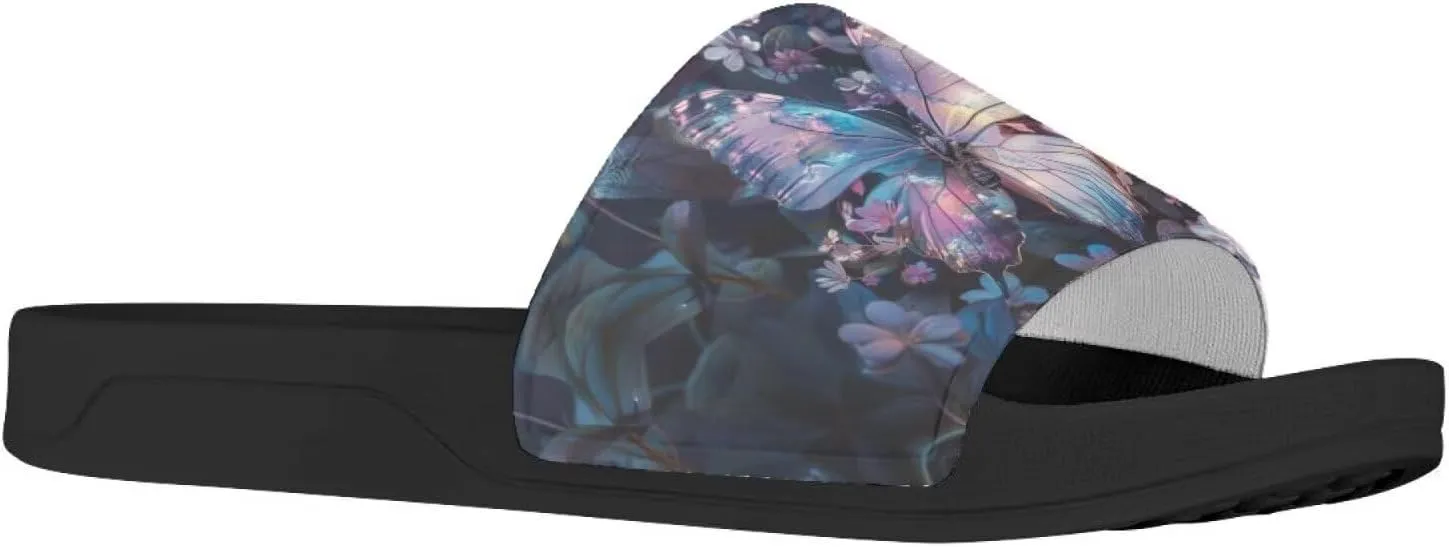 Howilath Cute Animal Women's Classic Open Toe Single Band Slip-On Flat Slide Sandal, Mandala Galaxy Butterflies Colorful Design Women Shower Slippers