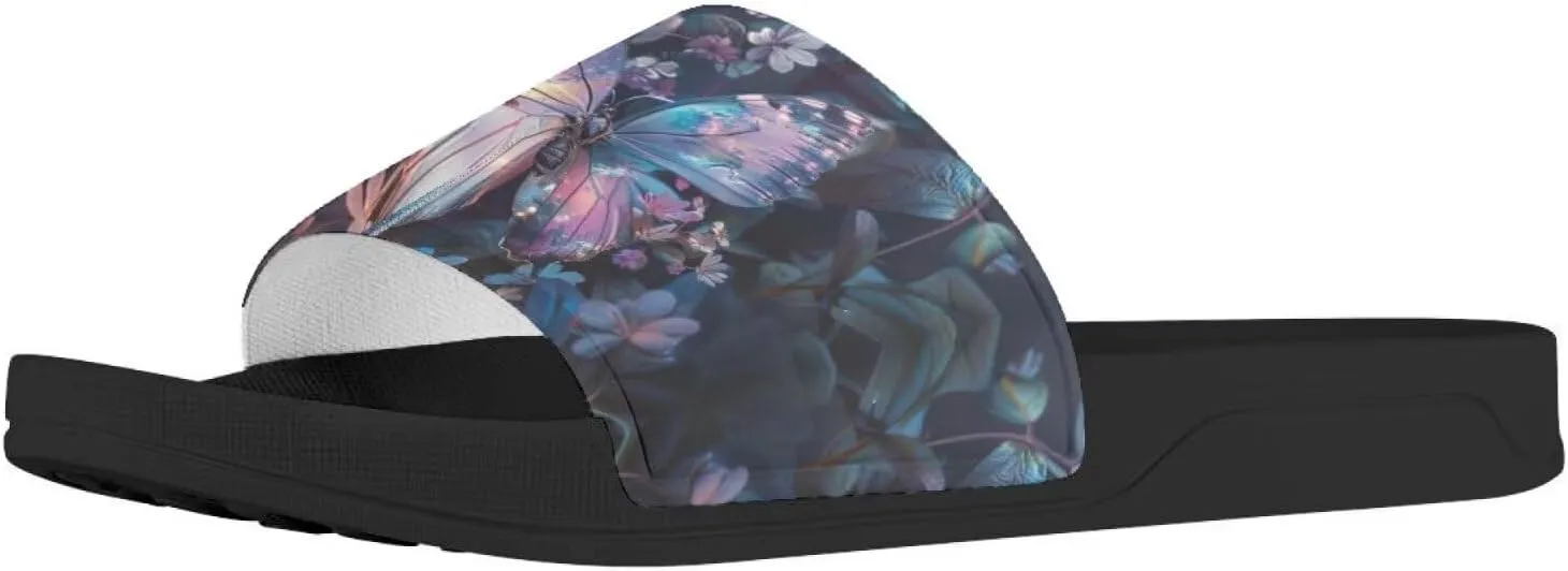 Howilath Cute Animal Women's Classic Open Toe Single Band Slip-On Flat Slide Sandal, Mandala Galaxy Butterflies Colorful Design Women Shower Slippers