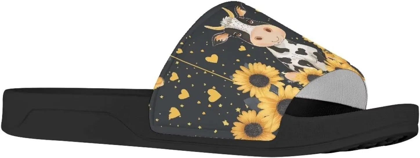 Howilath Cute Animal Women's Classic Open Toe Single Band Slip-On Flat Slide Sandal, Mandala Galaxy Butterflies Colorful Design Women Shower Slippers