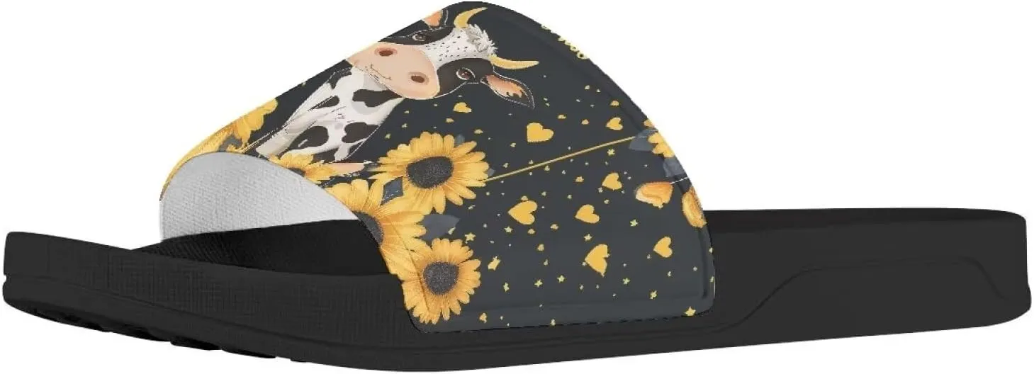Howilath Cute Animal Women's Classic Open Toe Single Band Slip-On Flat Slide Sandal, Mandala Galaxy Butterflies Colorful Design Women Shower Slippers