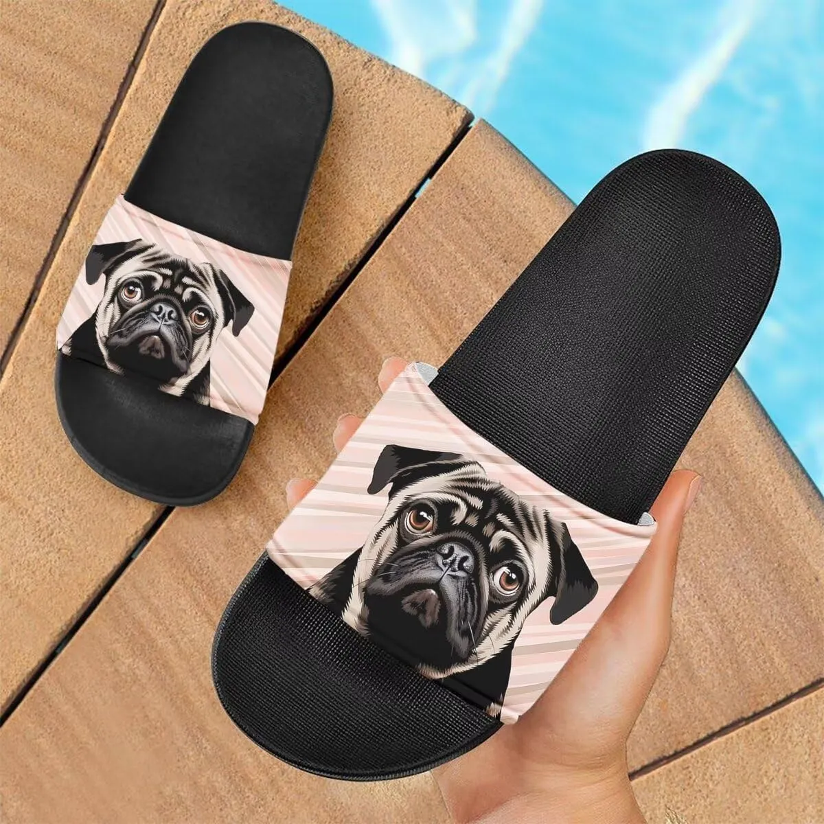 Howilath Cute Animal Women's Classic Open Toe Single Band Slip-On Flat Slide Sandal, Mandala Galaxy Butterflies Colorful Design Women Shower Slippers