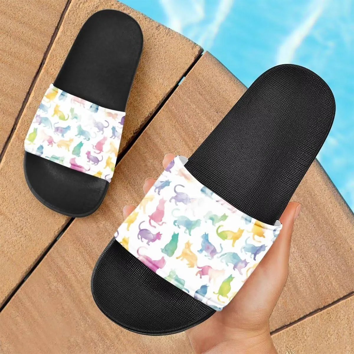 Howilath EVA Single Band Slide Sandals, Novelty Cartoon Animals Pattern Soft Sole Open Toe Non Slip Flat Sandals for Women Girls