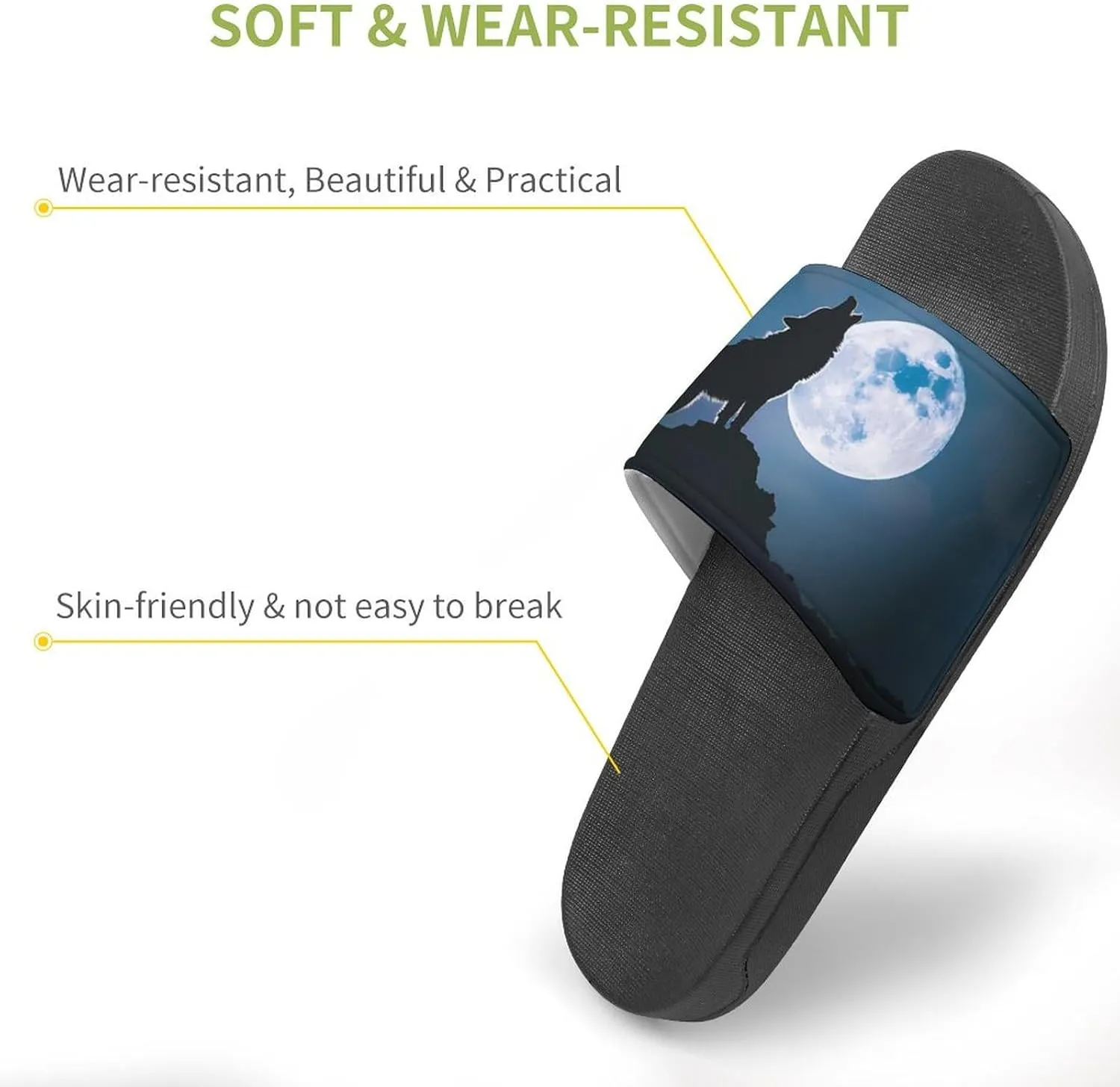 Howling Wolf PVC Home Slippers Non-Slip Shower Shoes Casual Bathroom Slippers for Women Men