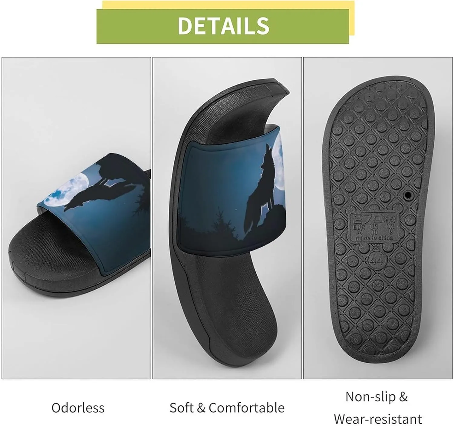 Howling Wolf PVC Home Slippers Non-Slip Shower Shoes Casual Bathroom Slippers for Women Men