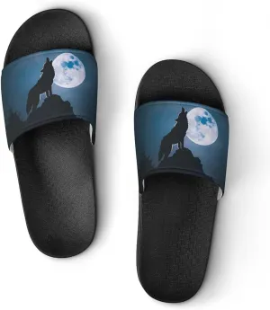 Howling Wolf PVC Home Slippers Non-Slip Shower Shoes Casual Bathroom Slippers for Women Men