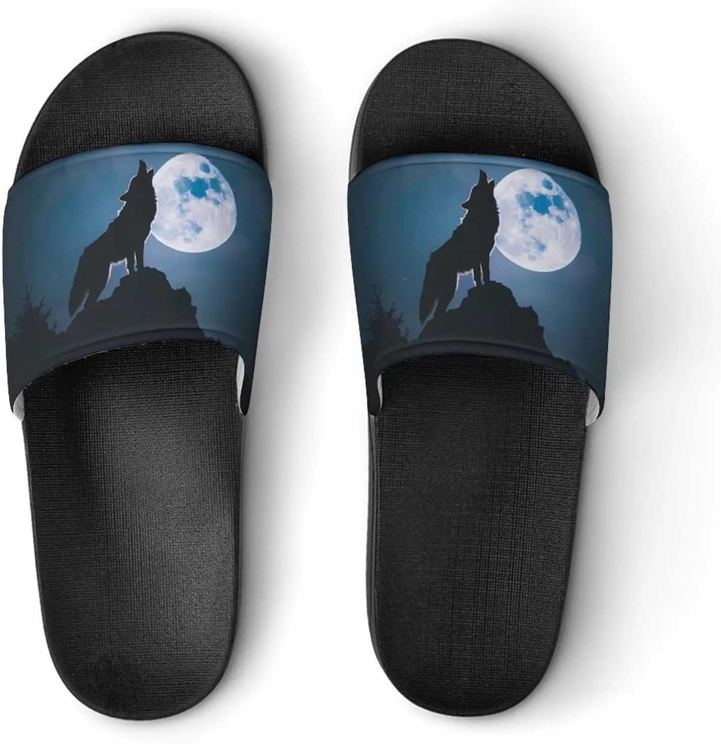 Howling Wolf PVC Home Slippers Non-Slip Shower Shoes Casual Bathroom Slippers for Women Men