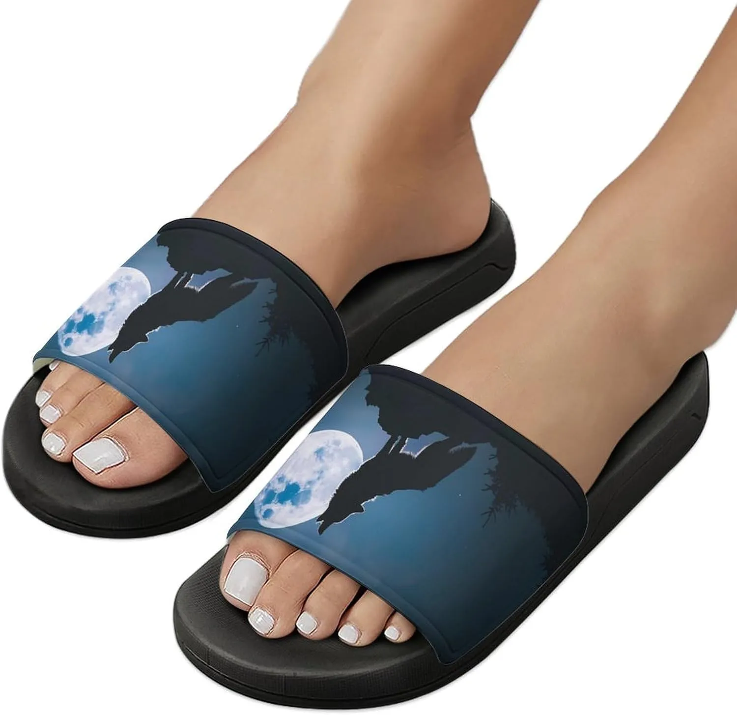 Howling Wolf PVC Home Slippers Non-Slip Shower Shoes Casual Bathroom Slippers for Women Men