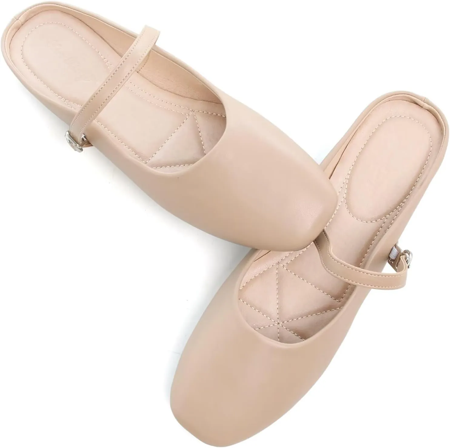 HuangTaiJi Qing Women's Closed Square Toe Backless Low Heeled Mule Slippers Casual Loafers Slip on Flat Shoes
